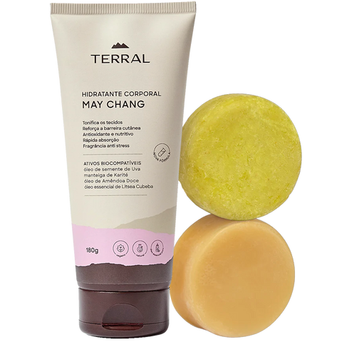Kit 1 Shampoo Cúrcuma, Condicionador D-Pantenol e Creme Corporal May Chang